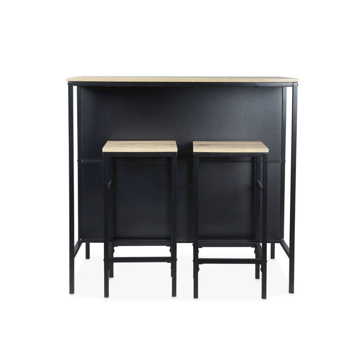 sweeek - Hoge tafel van hout en metaal, 2 planken, 2 krukjes