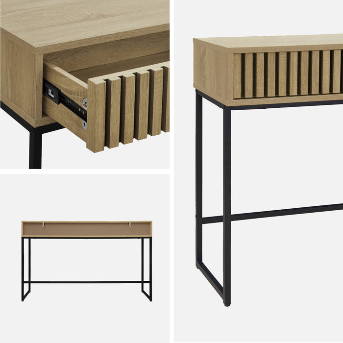 sweeek - Eigentijdse sidetable met 2 laden, gegroefd hout en zwart