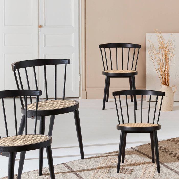 sweeek - Houten en rotan stoelen (set van 4)