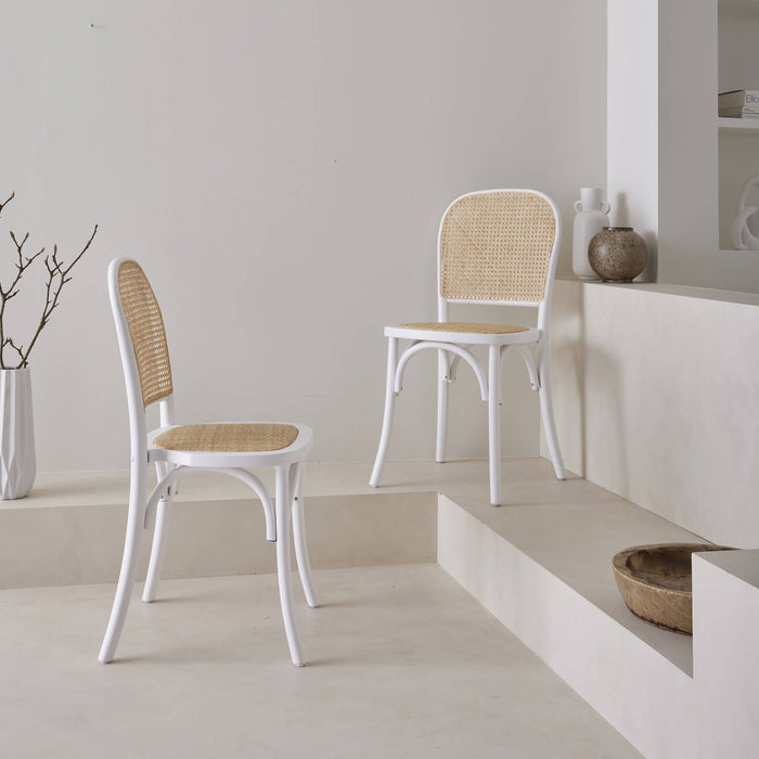 sweeek - Houten en rotan vintage stoelen (set van 2)