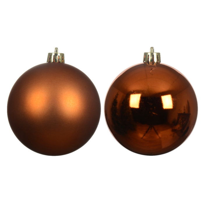 Decoris kerstballen - 6x st - 8 cm - koper|cognac bruin