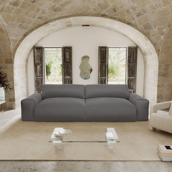 3-zitsbank in zacht aanvoelend crèmekleurig corduroy, 220 cm