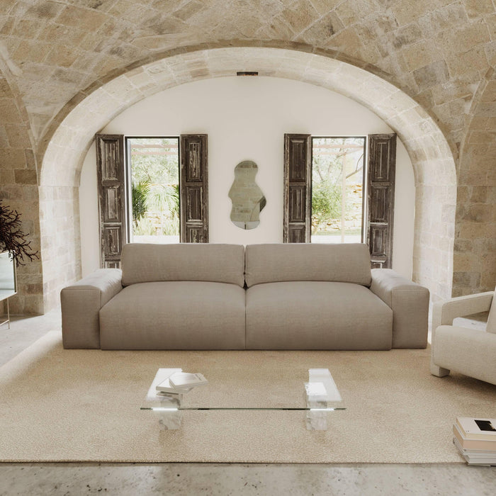 3-zitsbank in soft touch geweven stof blauw grijs 220cm