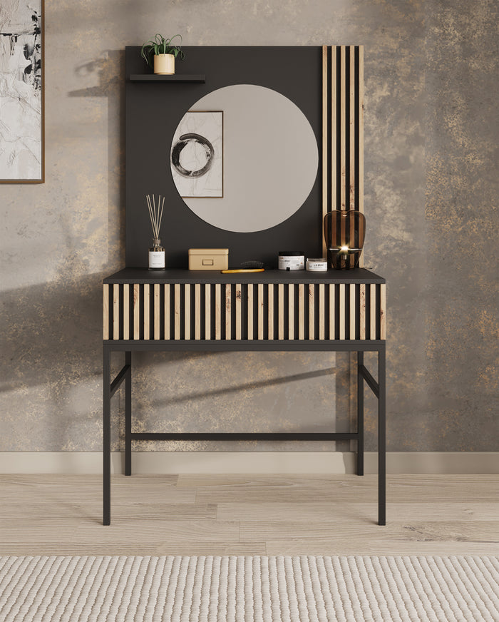 Meubella Kaptafel Marbella - Zwart - 85 cm - Met spiegel