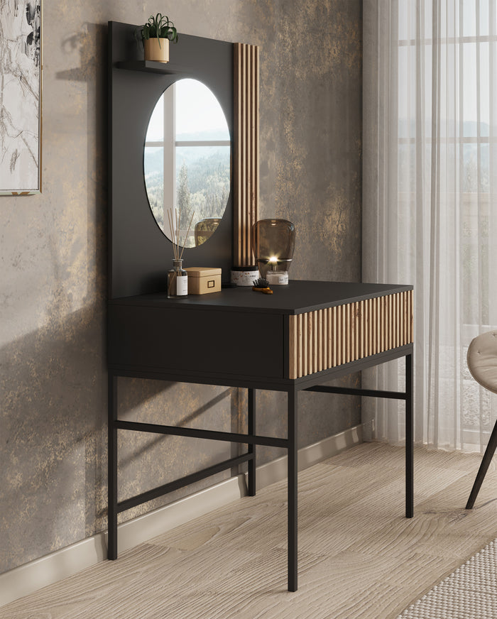 Meubella Kaptafel Marbella - Zwart - 85 cm - Met spiegel