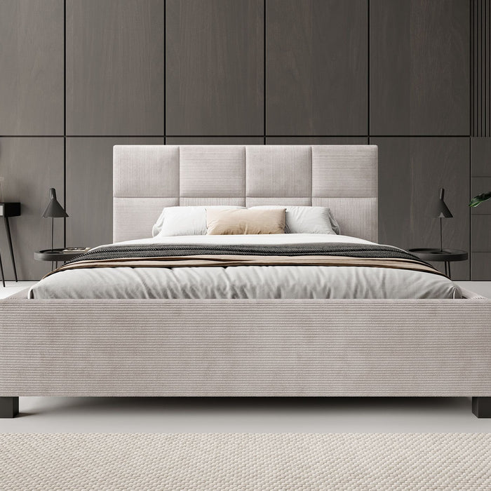 Meubella Tweepersoonsbed Soline - Beige ribstof - 180x200 cm