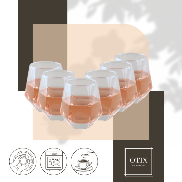 OTIX Waterglazen Set van 6 300ml Diamant vorm Transparant Glas
