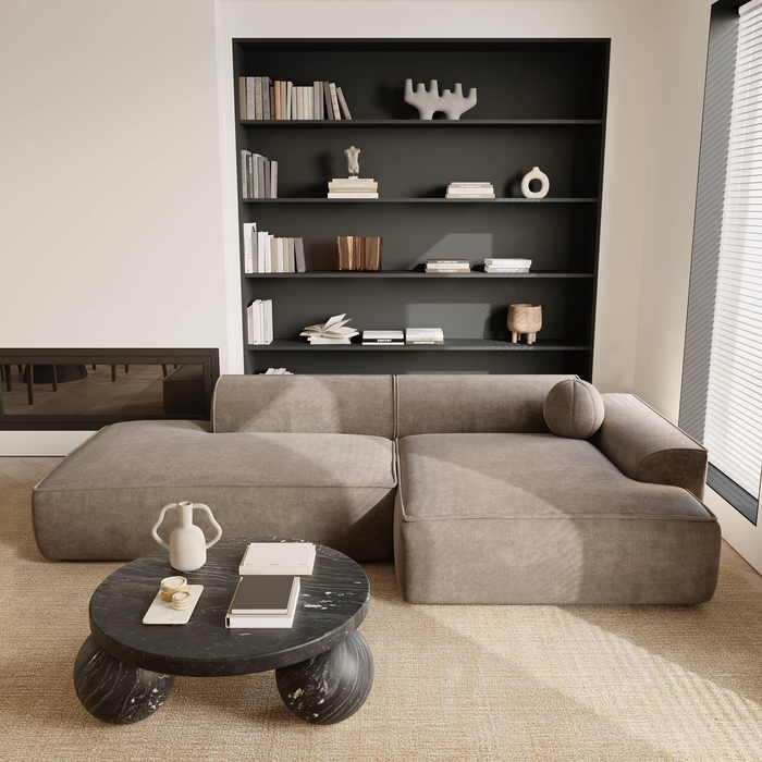 Rechterhoekbank in crèmekleurig fluweel, 300 cm