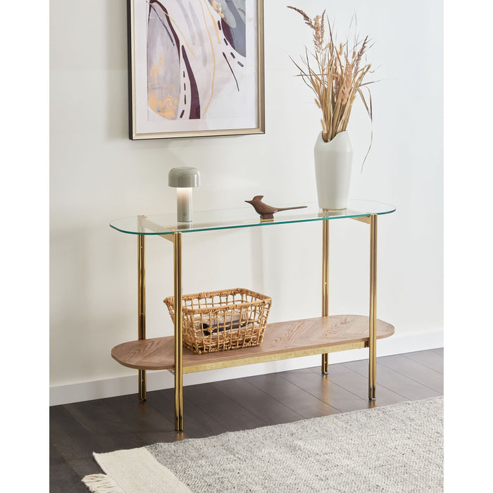 Beliani - LOVELL - Sidetable - Lichtbruin|Goud - Hout