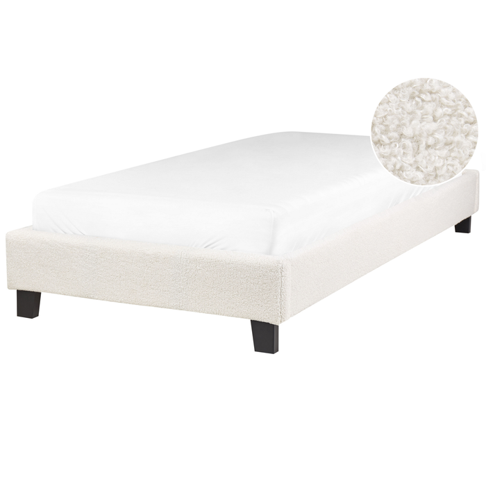 Beliani - ROANNE - Eenpersoonsbed - Lichtbeige - 90 x 200 cm - Bouclé