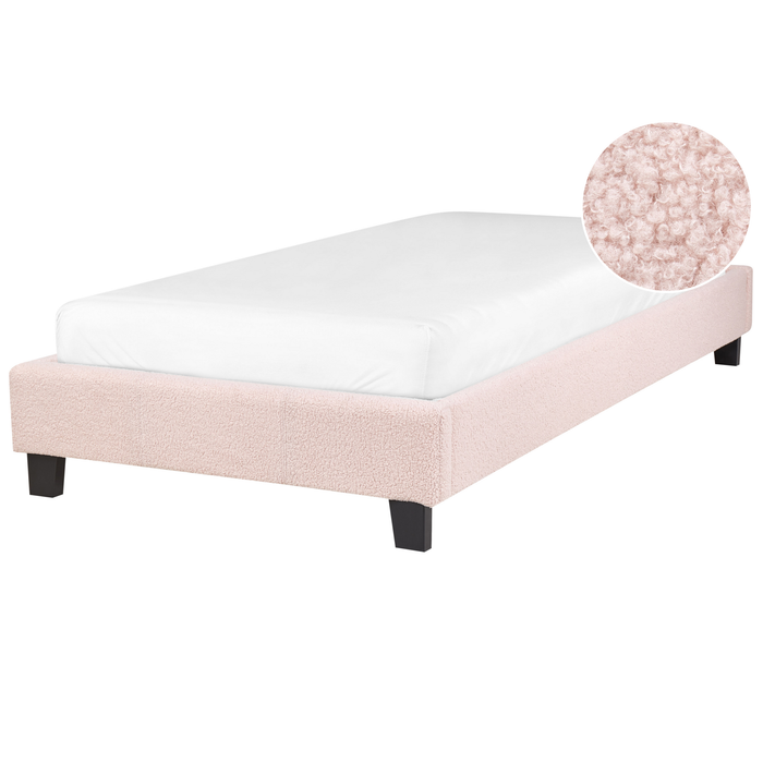 Beliani - ROANNE - Eenpersoonsbed - Pastelroze - 90 x 200 cm - Bouclé