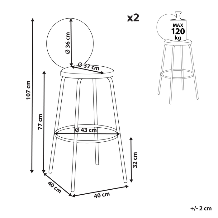 Beliani - EMERY - Barkruk set van 2 - Zwart - Bouclé