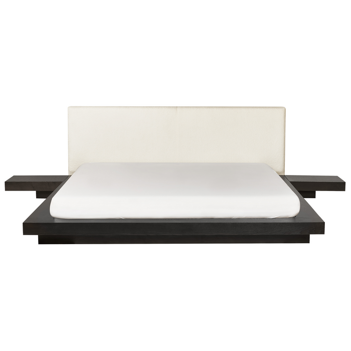 Beliani-ZEN-Tweepersoonsbed met LED-Donkerhout-180 x 200 cm-Bouclé