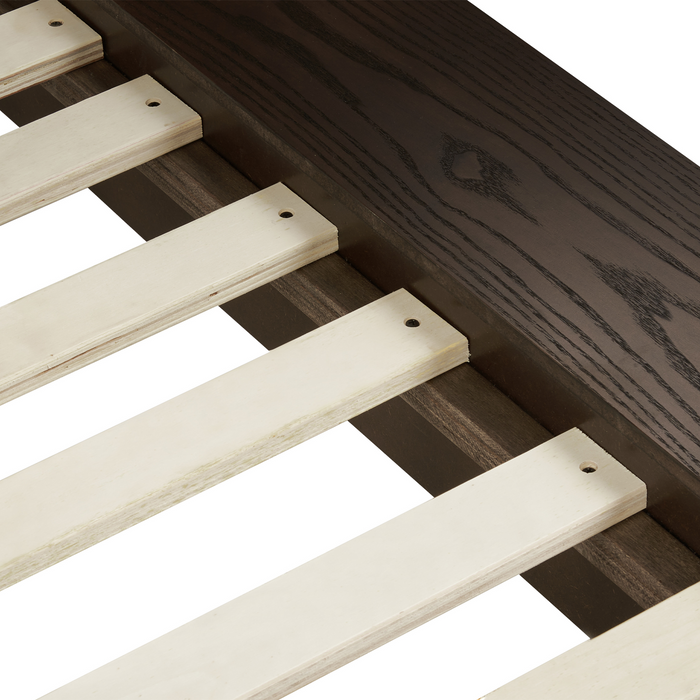 Beliani-ZEN-Tweepersoonsbed met LED-Donkerhout-180 x 200 cm-Bouclé