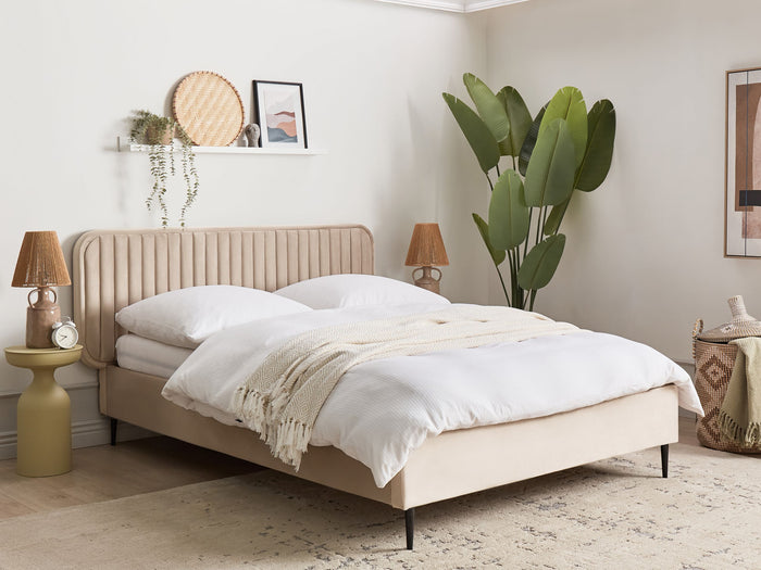 Beliani - BRIN - Tweepersoonsbed - Taupe - 140 x 200 cm - Fluweel