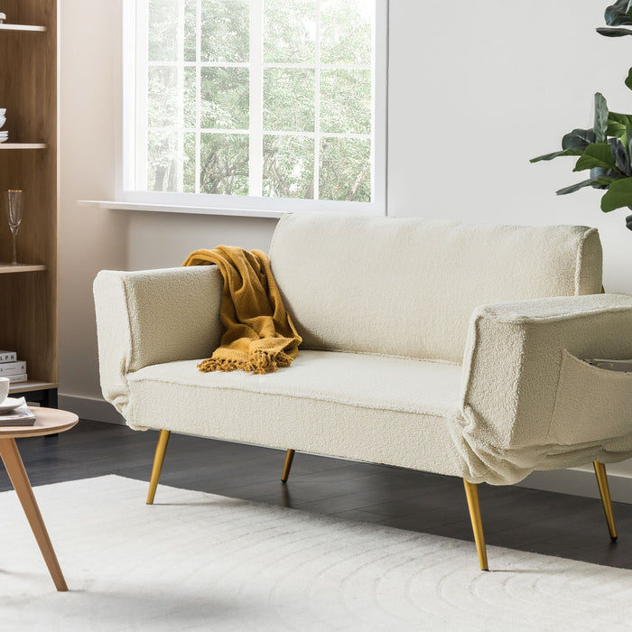 Beliani - SAARELA - Slaapbank - Gebroken wit - Bouclé