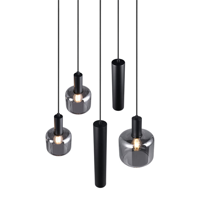 Trio Mataro Hanglamp 5-lichts - Zwart Mat