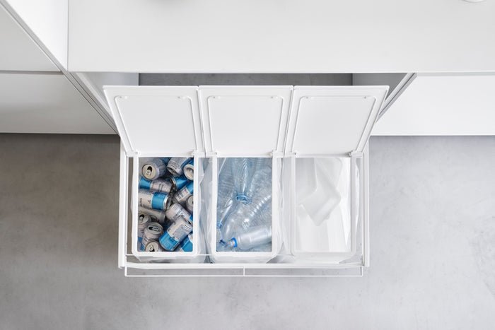 Yamazaki Afvalscheidingsprullenbak met wielen - 3 comp - Tower - Wit