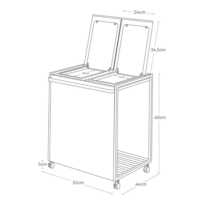Yamazaki Afvalscheidingsprullenbak met wielen - 2 comp - Tower - Zwart