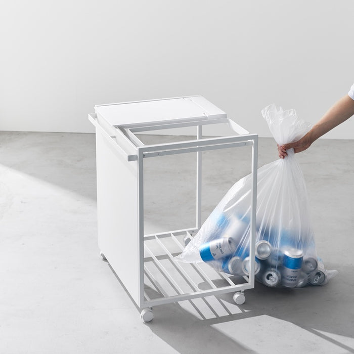 Yamazaki Afvalscheidingsprullenbak met wielen - 2 comp - Tower - Wit