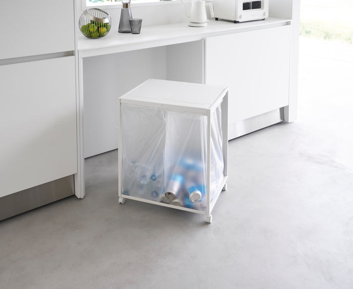 Yamazaki Afvalscheidingsprullenbak met wielen - 2 comp - Tower - Wit