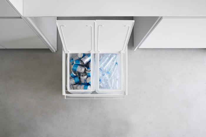 Yamazaki Afvalscheidingsprullenbak met wielen - 2 comp - Tower - Wit