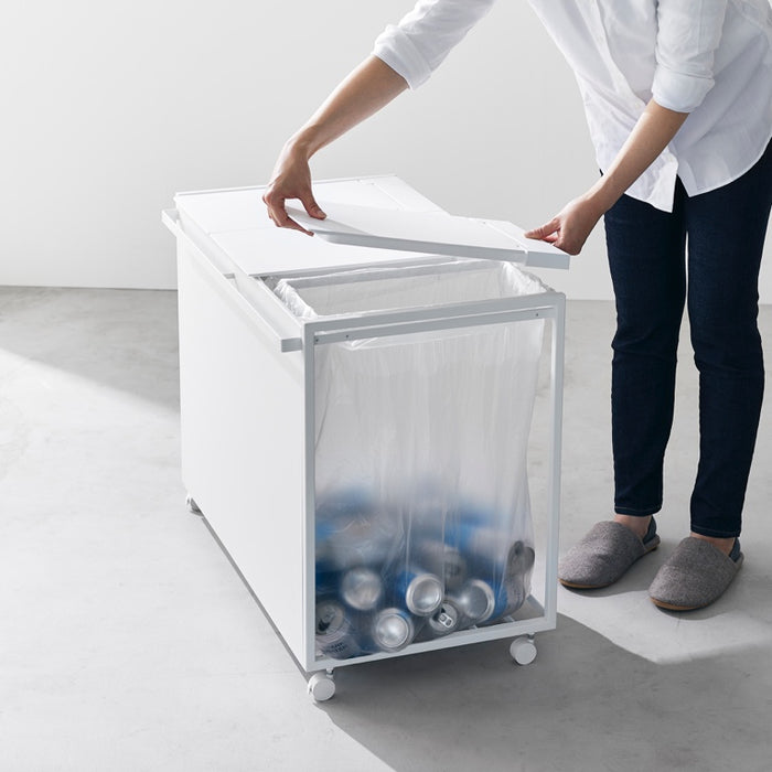Yamazaki Afvalscheidingsprullenbak met wielen - 3 comp - Tower - Wit