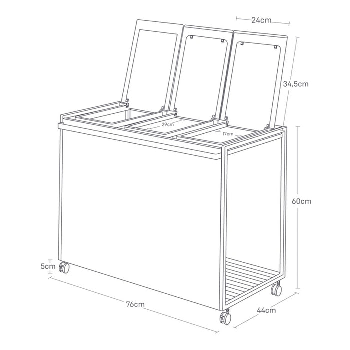 Yamazaki Afvalscheidingsprullenbak met wielen - 3 comp - Tower - Wit