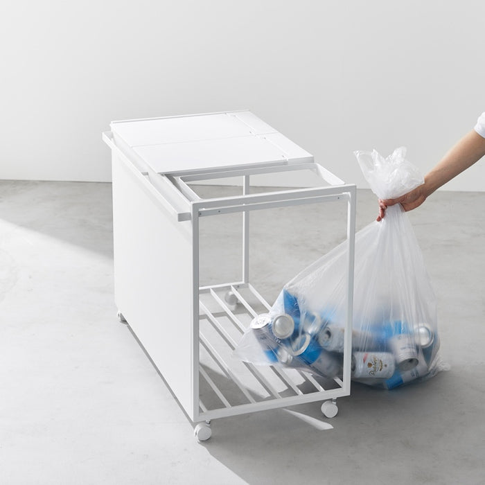 Yamazaki Afvalscheidingsprullenbak met wielen - 3 comp - Tower - Wit