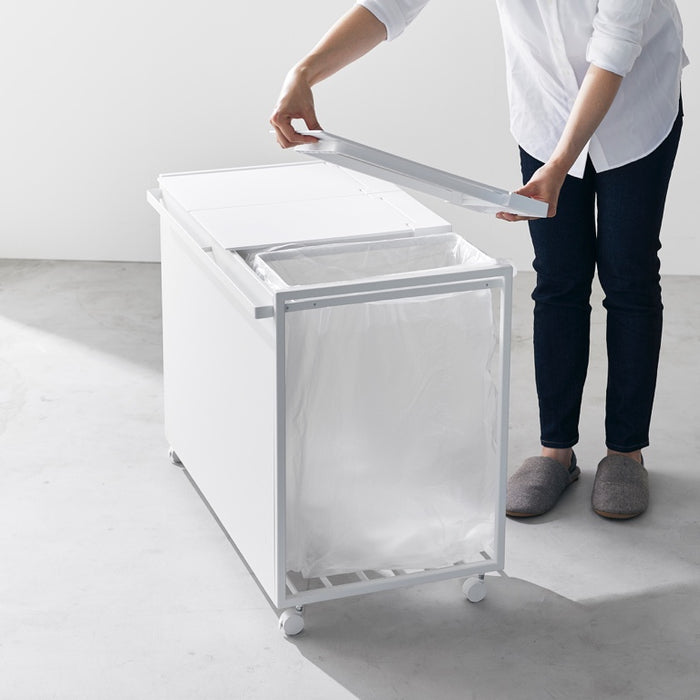 Yamazaki Afvalscheidingsprullenbak met wielen - 3 comp - Tower - Wit