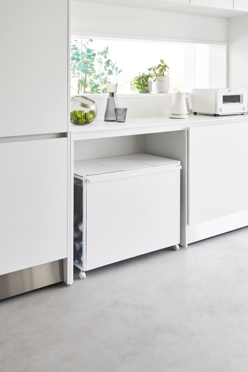 Yamazaki Afvalscheidingsprullenbak met wielen - 3 comp - Tower - Wit