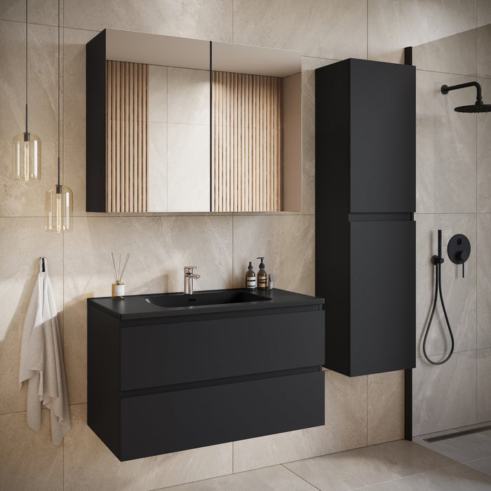 Badplaats Badkamermeubel Set Angela 100cm - Mat Zwart - Zwart