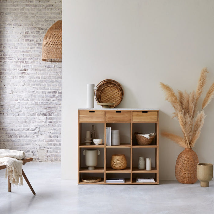 Tikamoon - Miho - Teak en premium terrazzo White bijzettafel