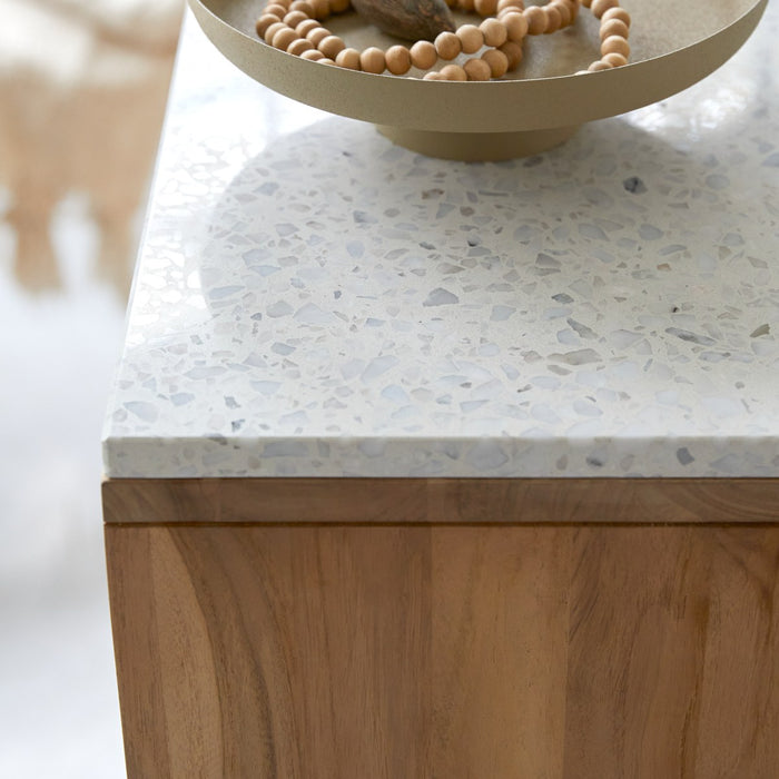 Tikamoon - Miho - Teak en premium terrazzo White bijzettafel