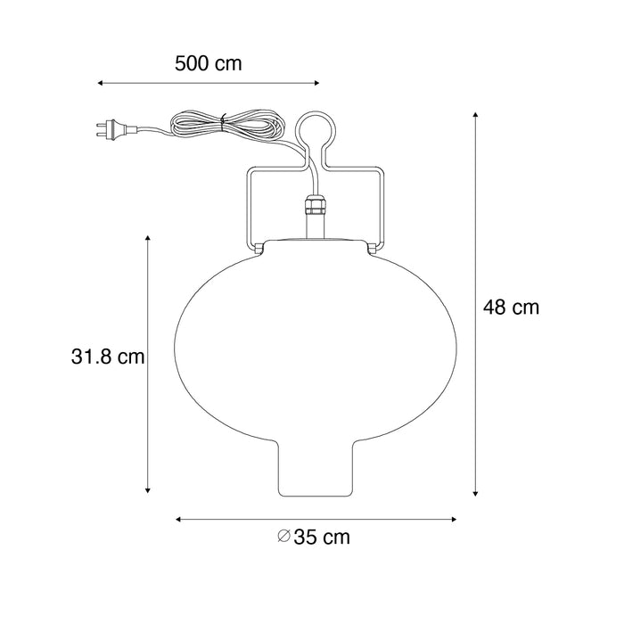 QAZQA Smart buiten hanglamp wit 35cm met rode stekker incl. Wifi A60