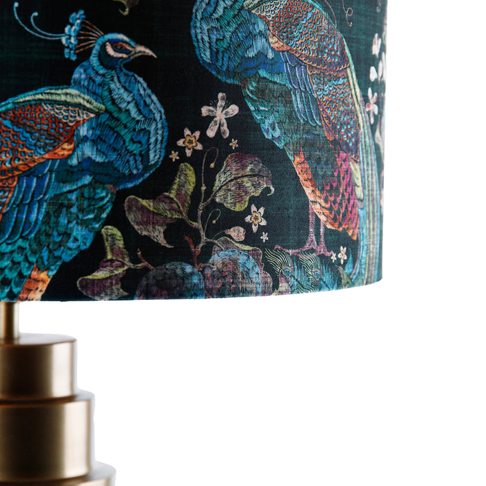 QAZQA Tafellamp brons velours kap pauw groen met goud 50 cm - Bruut