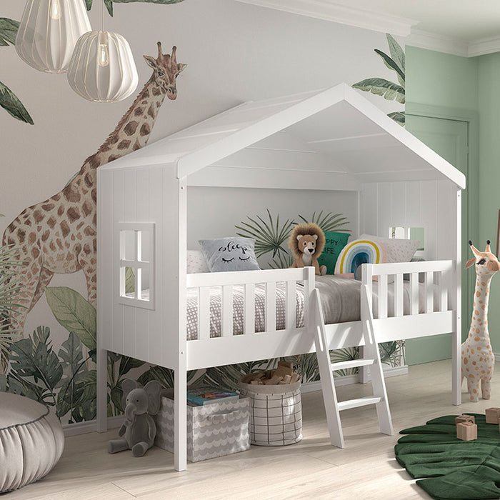 Vipack Housebed Huisbed met Ladder 90 x 200 - Wit