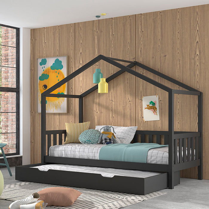 Vipack Dallas Huisbed met Hekje en Bedlade 90 x 200 cm - Antraciet