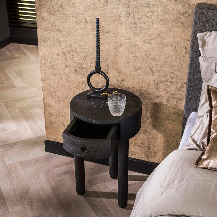 Fraaai - April nachtkastje 1L rond - massief acacia zwart