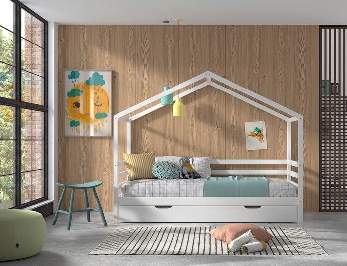 LUCEVI - Huisbed 90x200cm en rolbed - 210x96x170cm - Wit