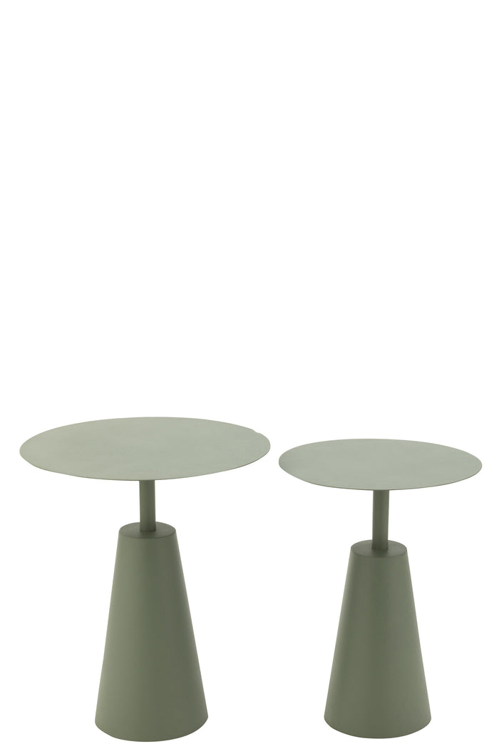 J-line - Set Van 2 Tafels Rond Ijzer Groen - 48x48x56cm