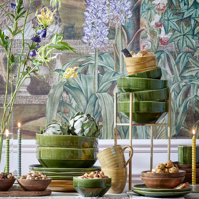 Mica Decorations Rhea Schaal - Set van 4 - Ø22,5 cm - Keramiek - Groen