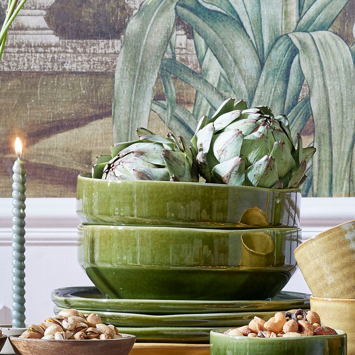 Mica Decorations Rhea Schaal - Set van 4 - Ø22,5 cm - Keramiek - Groen