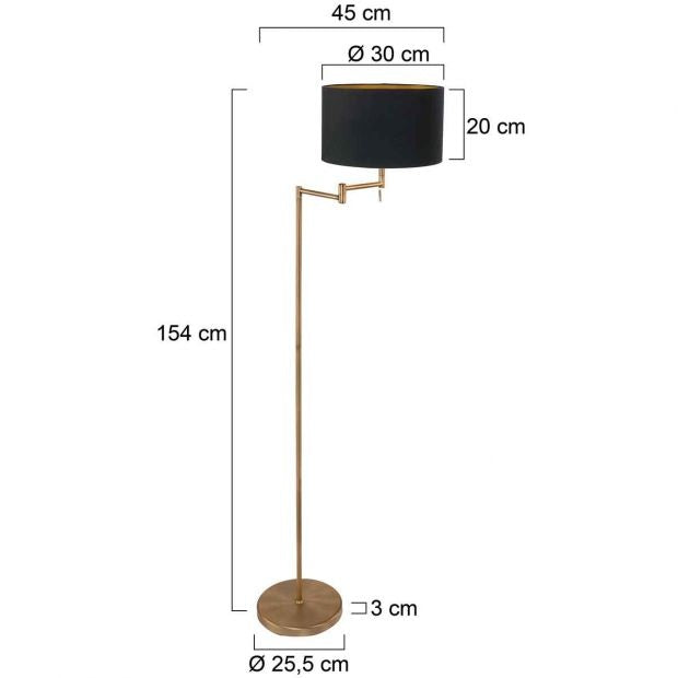 Mexlite Vloerlamp Bella Brons Lampenkap Ø 30cm Zwart - Goud E27