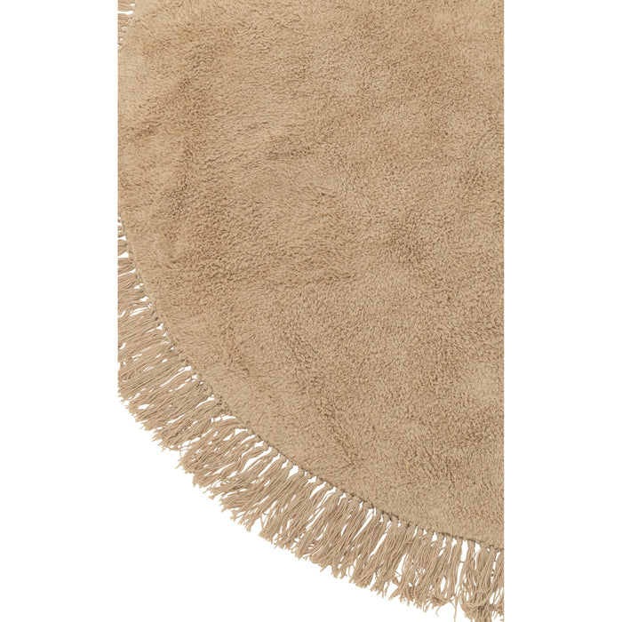 J-line - Tapijt Rond+franjes Donker Beige - 150x150x2cm