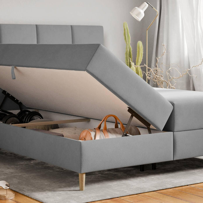 by fonQ Novae Boxspring met Opbergruimte 180 x 200 cm - Grijs / Naturel