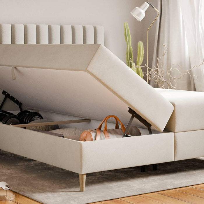 by fonQ Pazara Boxspring met Opbergruimte 180 x 200 cm - Crème / Zwart