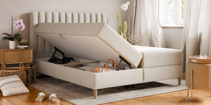 by fonQ Pazara Boxspring met Opbergruimte 160 x 200 cm - Crème / Zwart