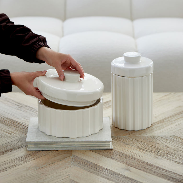 Riviera Maison Voorraadpotten met Deksel Wit - Clay Ribbed - Porselein