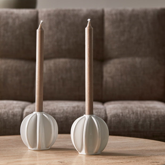 Riviera Maison Kaarsenhouder Wit - Siena - Porselein (ØxH) 11x11.5